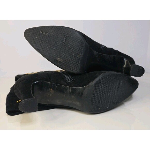 Stuart Weitzman New York Black Suede Knee High Boots-Gold Crosshatch Design Sz 7 - Picture 8 of 13